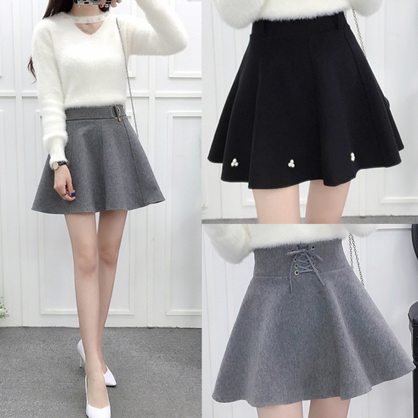 Зимни вълнени дамски поли в сив и черен цвят.