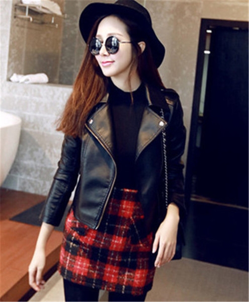 Кожено дамско яке тип Слим в черен цвят