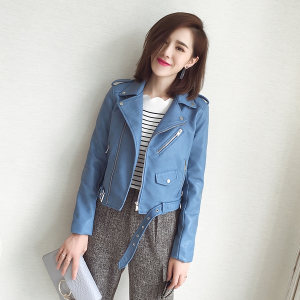 Дамско кожено яке в червен, жълт, черен и син цвят 