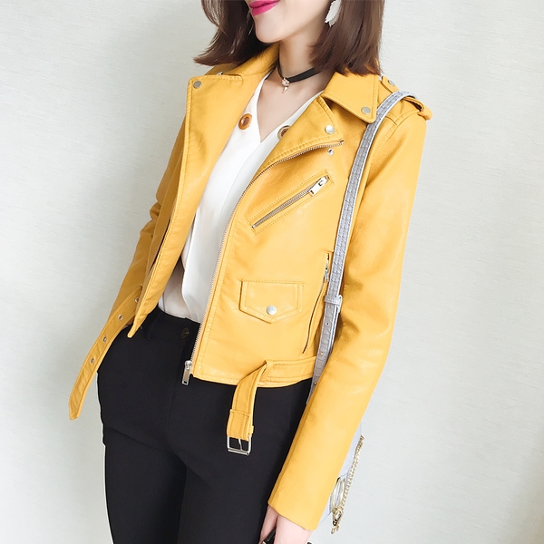 Дамско кожено яке в червен, жълт, черен и син цвят 