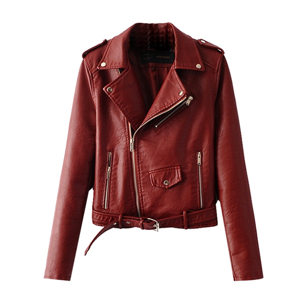 Дамско кожено яке в червен, жълт, черен и син цвят 