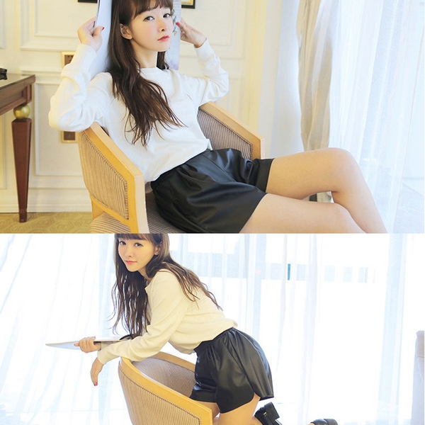 Есенно-зимни кожени широки панталони  - черни.