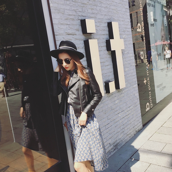 Слим кожено яке за жени в класически черен цвят