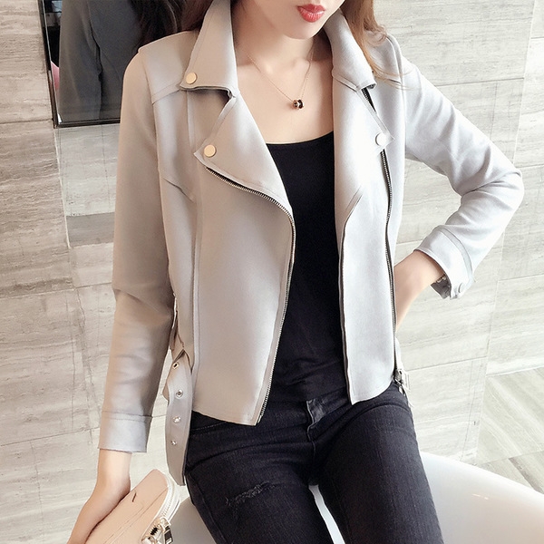 Велурено дамско яке тип Слим в сив цвят с колан