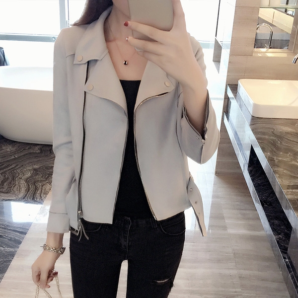 Велурено дамско яке тип Слим в сив цвят с колан