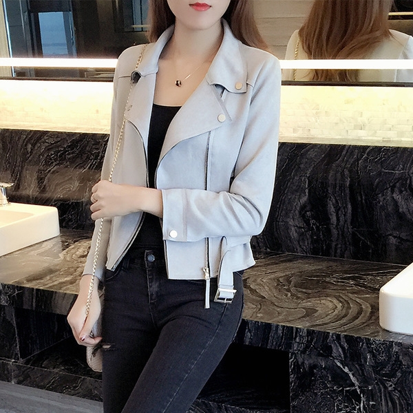 Велурено дамско яке тип Слим в сив цвят с колан