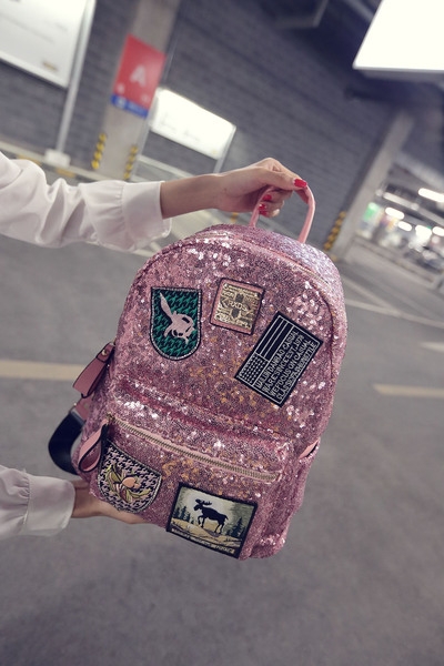 Дамска уникална блестяща раница с  пайети: Сребриста, Розова, Черна