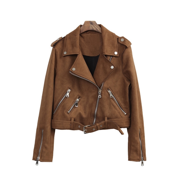 Стилно велурено дамско яке в кафяв цвят в британски стил