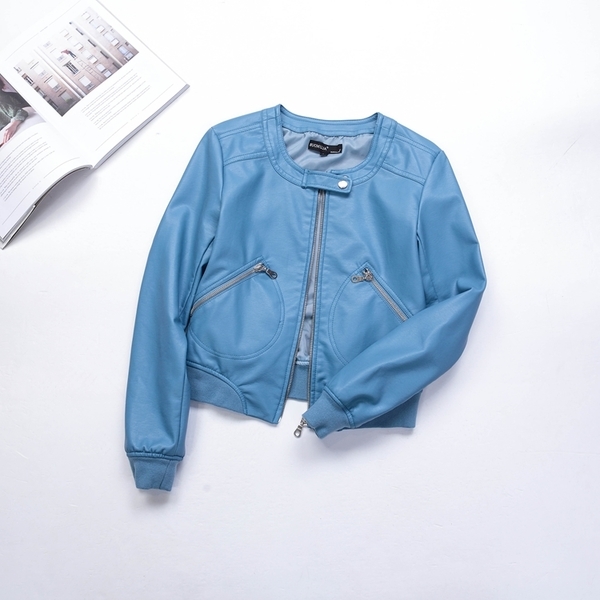 Casual δερμάτινο μπουφάν για τις γυναίκες σε ροζ, μπλε και μαύρο