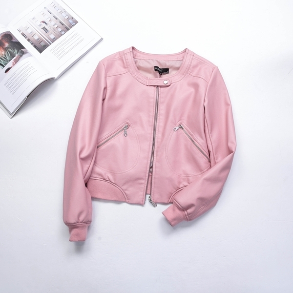 Casual δερμάτινο μπουφάν για τις γυναίκες σε ροζ, μπλε και μαύρο