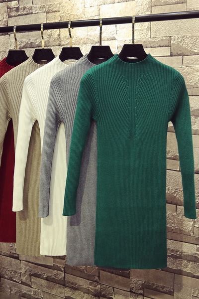 Χειμώνας κυρίες φόρεμα με μακριά μανίκια και ελαφρώς πόλο σε διάφορα χρώματα