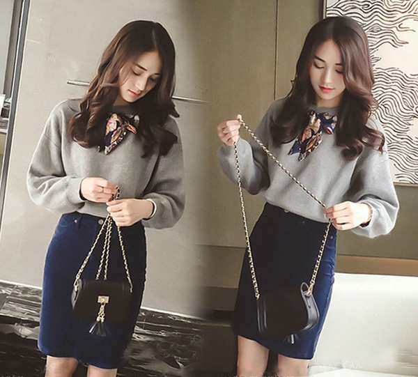 Οι γυναίκες το κομψό σετ από φούστα και μπλούζα σε ροζ και μπλε