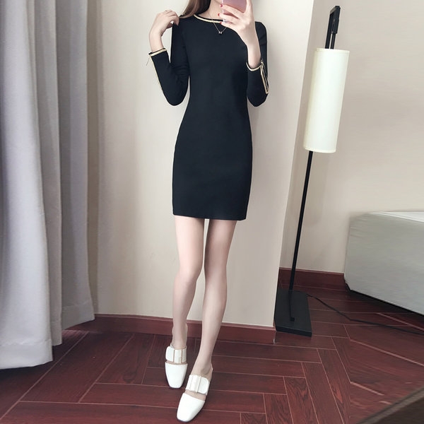 Κομψό κυρίες φόρεμα τύπου Slim μακρυμάνικο μαύρο και κόκκινο