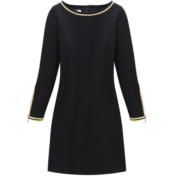 Κομψό κυρίες φόρεμα τύπου Slim μακρυμάνικο μαύρο και κόκκινο