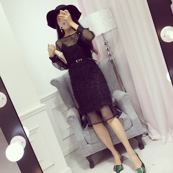 σέξι φόρεμα γυναικών σε μαύρο και πράσινο χρώμα δύο μέρη.