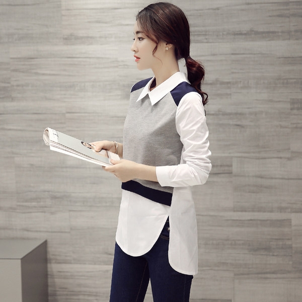 Стилна дамска дълга риза в сив цвят 