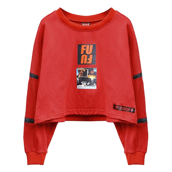 Κομψή μεγάλη μπλούζα για τις γυναίκες με σκισμένα μανίκια σε κόκκινο ευρύ μοντέλο