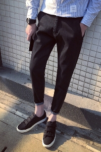 Стилни мъжки дънки в 2 цвята - черен и син, тип Слим