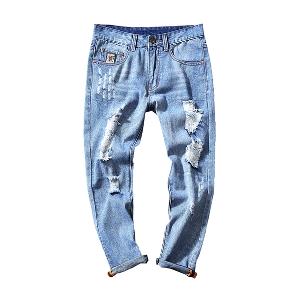 Мъжки стилни светли дънки - накъсани тип Слим