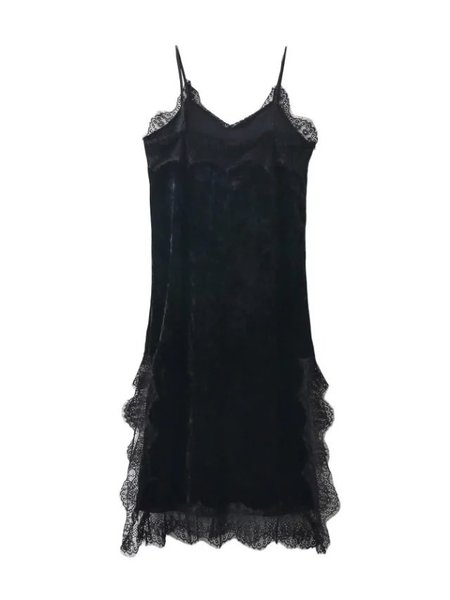 Κυρίες δαντέλα σύγχρονη μήκος κάτω από το γόνατο φόρεμα μαύρο και κομψό σκούρο πράσινο