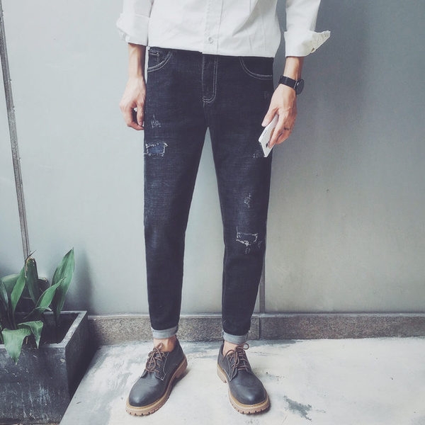 τζιν κομψή ανδρών τύπο Slim διχασμένη σε ένα σκοτεινό χρώμα