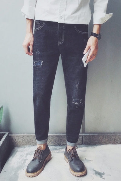 τζιν κομψή ανδρών τύπο Slim διχασμένη σε ένα σκοτεινό χρώμα