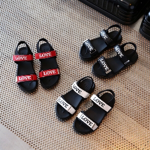 Детски летни сандали с изчистен дизайн Love за момчета и момичета черен, червен и бял модел за плаж и ежедневие