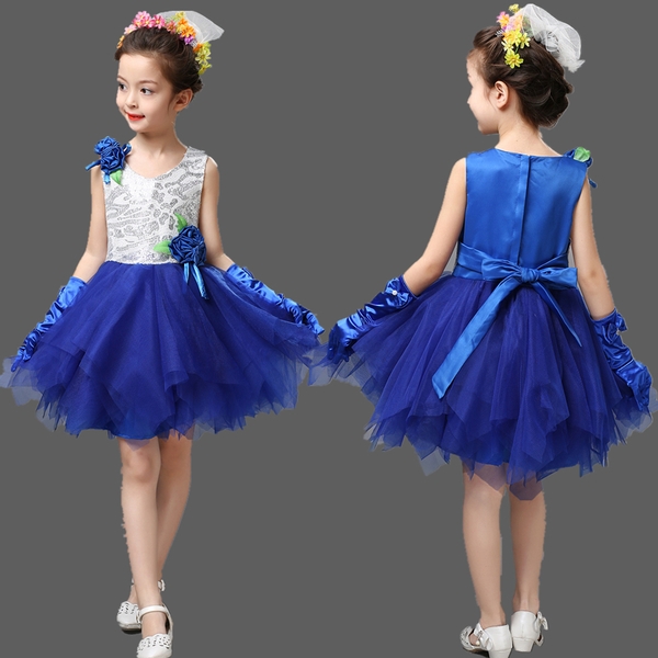 Παιδική καλοκαιρινό εντυπωσιακό μπλε μοβ ροζ κίτρινο φούξια φόρεμα για την παραλία και την καθημερινή ζωή