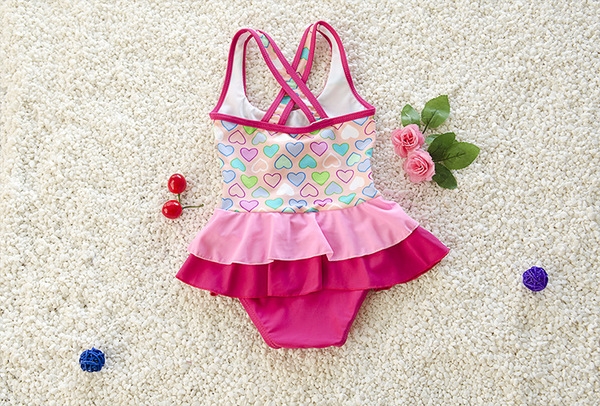 Цял детски бански за момичета във формата на сърце - различни размери за малки и подрастващи