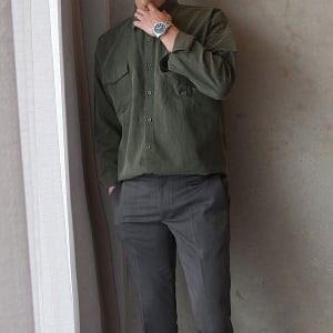 Мъжка стилна риза в широк модел в тъмнозелен и бежов цвят