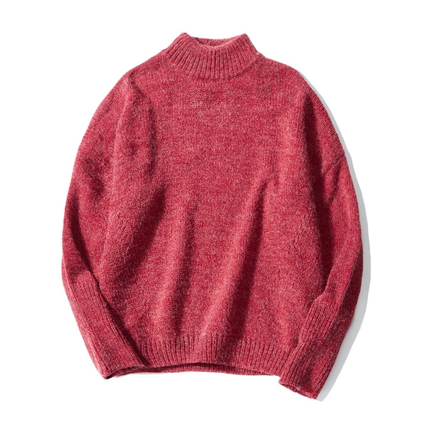 Дебел зимен пуловер изчистен вариант тип поло в червен цвят