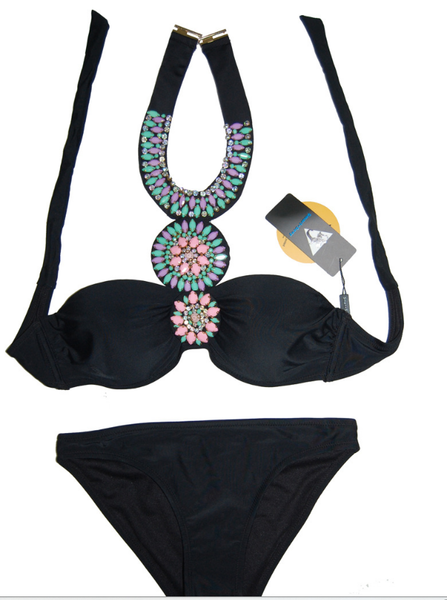 Οι γυναίκες πολυτέλεια μαγιό μαύρες πέτρες από δύο μέρη