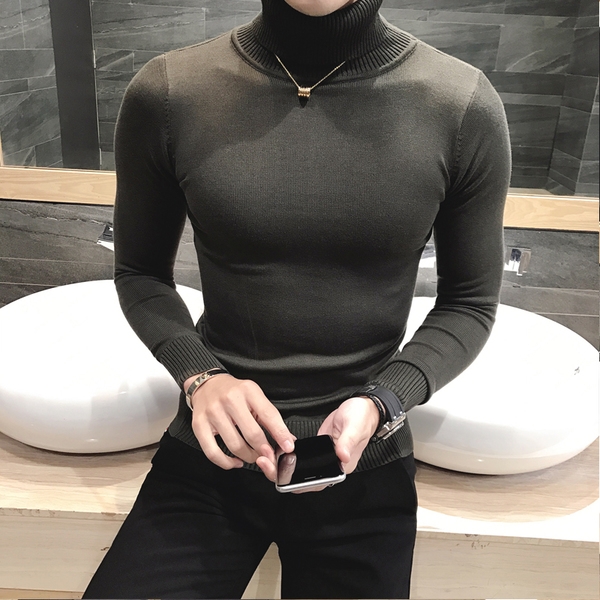 Тънък мъжки пуловер поло тип Слим