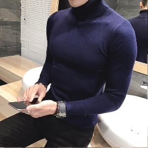 Тънък мъжки пуловер поло тип Слим