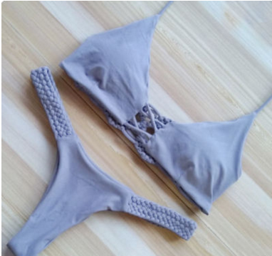 Дамски бански с плетка с презрамки: Лилав, Син, Сив