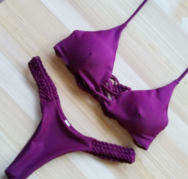 Дамски бански с плетка с презрамки: Лилав, Син, Сив