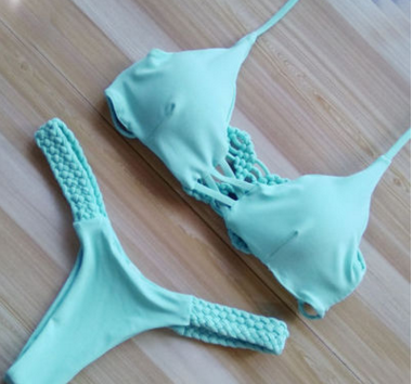 Дамски бански с плетка с презрамки: Лилав, Син, Сив