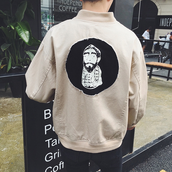 Αθλητικό μπουφάν μπέιζμπολ για άνδρες  σε μπεζ και μαύρο χρώμα