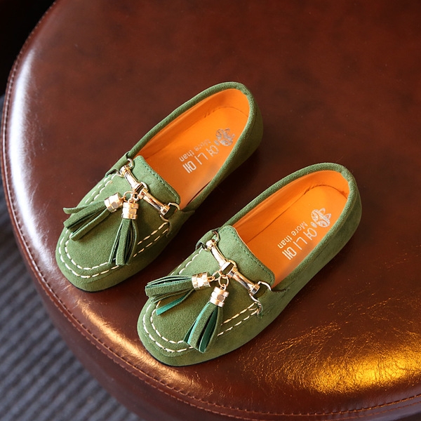 Детски ежедневни обувки за момичета тип мокасини в няколко цвята зелен, кафяв и розов пролетни и есенни