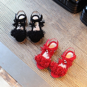 Детски летни червени и черни сандали за момичета