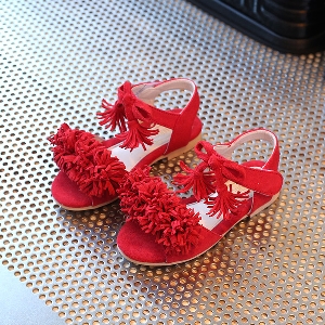 Детски летни червени и черни сандали за момичета