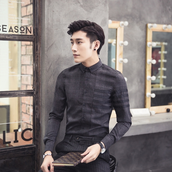 Επίσημο ανδρικό πουκάμισο  σε γκρι, σκούρο γκρι - Slim μοντέλο