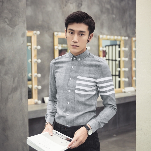 Επίσημο ανδρικό πουκάμισο  σε γκρι, σκούρο γκρι - Slim μοντέλο