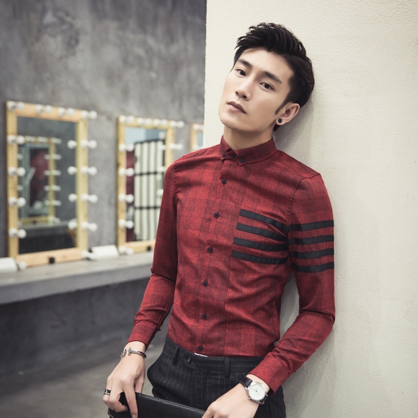 Επίσημο ανδρικό πουκάμισο  σε γκρι, σκούρο γκρι - Slim μοντέλο