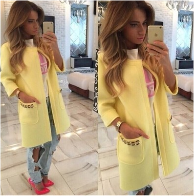 Дамско пролетно-есенно палто в три цвята: Розов, Жълт, Син