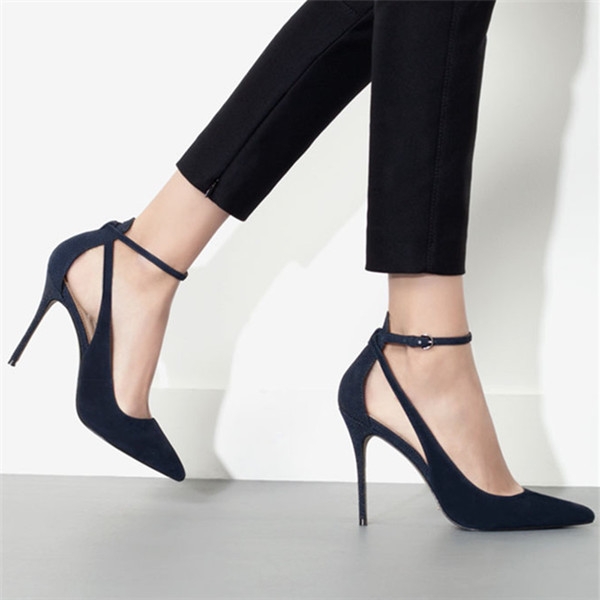 Дамски летни обувки на висок ток с изчистен дизайн в черен цвят 
