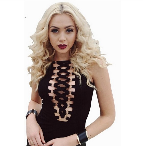 Дамски цял черен бански с преплитане в предната част 