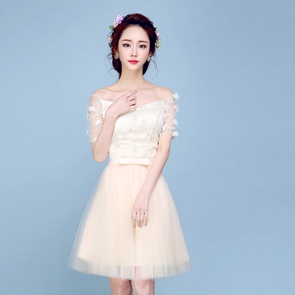 Κυρίες επίσημο φόρεμα σαμπάνια Hit πολλά μοντέλα και σχέδια με τα στοιχεία της δαντέλας