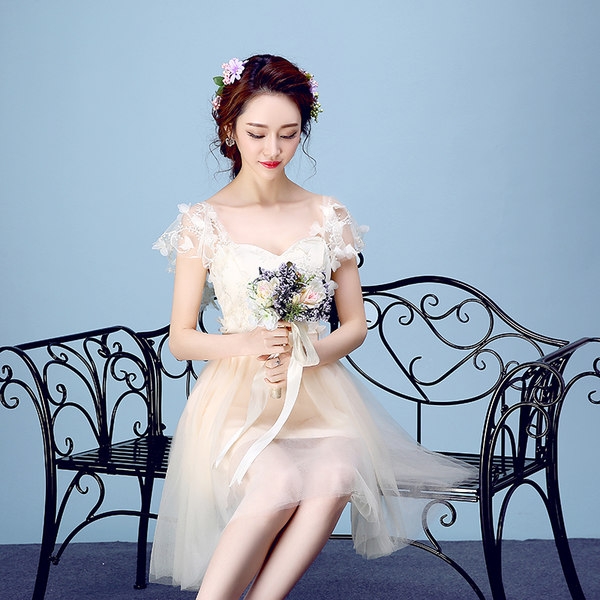 Κυρίες επίσημο φόρεμα σαμπάνια Hit πολλά μοντέλα και σχέδια με τα στοιχεία της δαντέλας