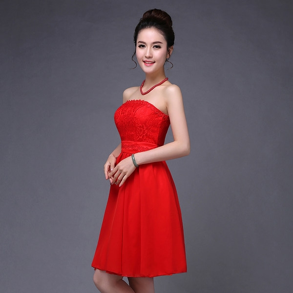 Дамски червени рокли за официални поводи пролет, лято, есен и зима с елементи от дантела дизайни с дълъг и без ръкав